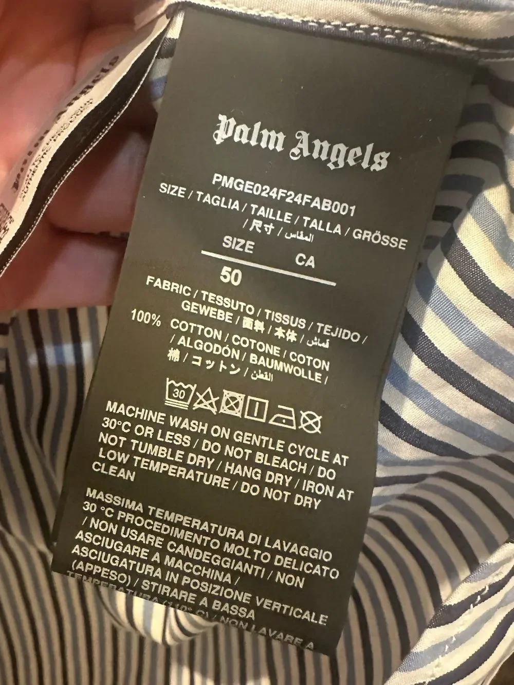 NWTs Palm Angels Logo Print Cotton Button Down Pinstriped Shirt Size 50 | US L
